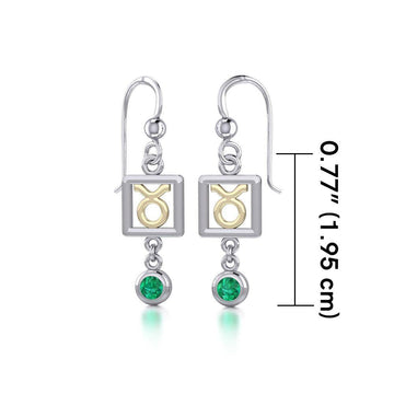 Taurus Zodiac Sign Silver and Gold Earrings Jewelry with Emerald MER1770 - Jewelry